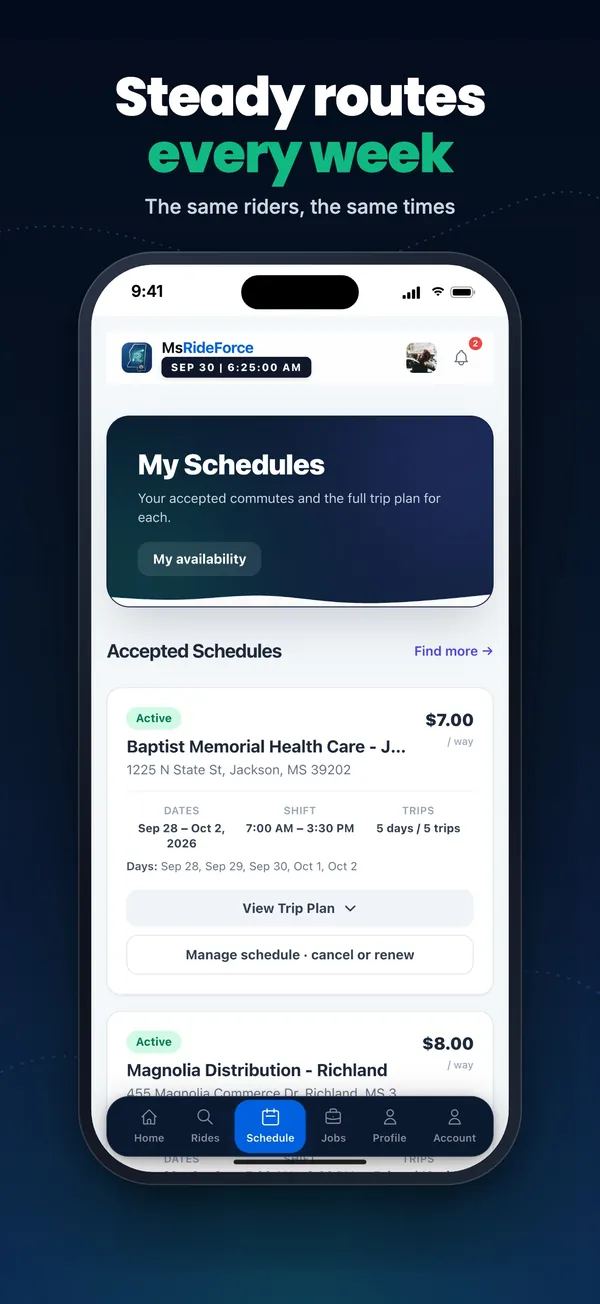 RideForce Driver screenshot 5 of 10: Your schedules