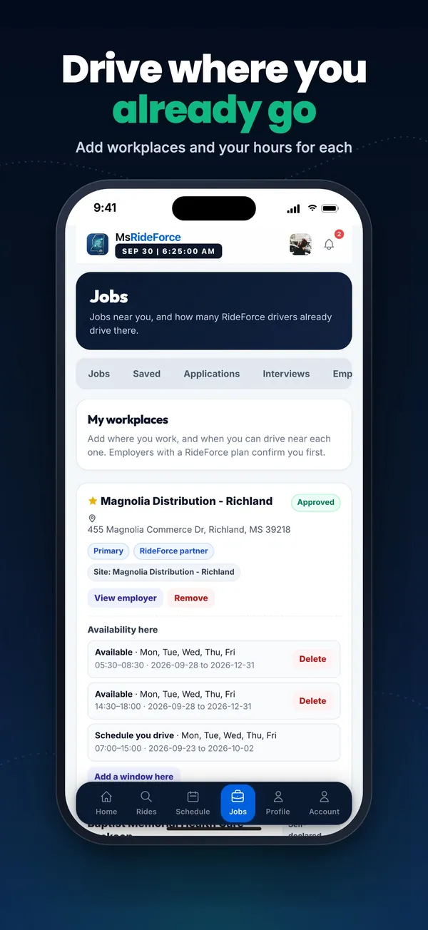 RideForce Driver screenshot 6 of 10: Workplaces you serve