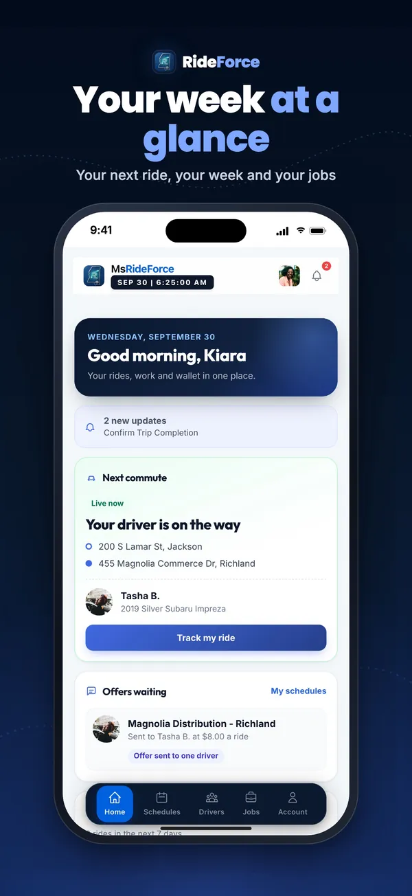 RideForce Worker screenshot 1 of 10: Home: your week at a glance