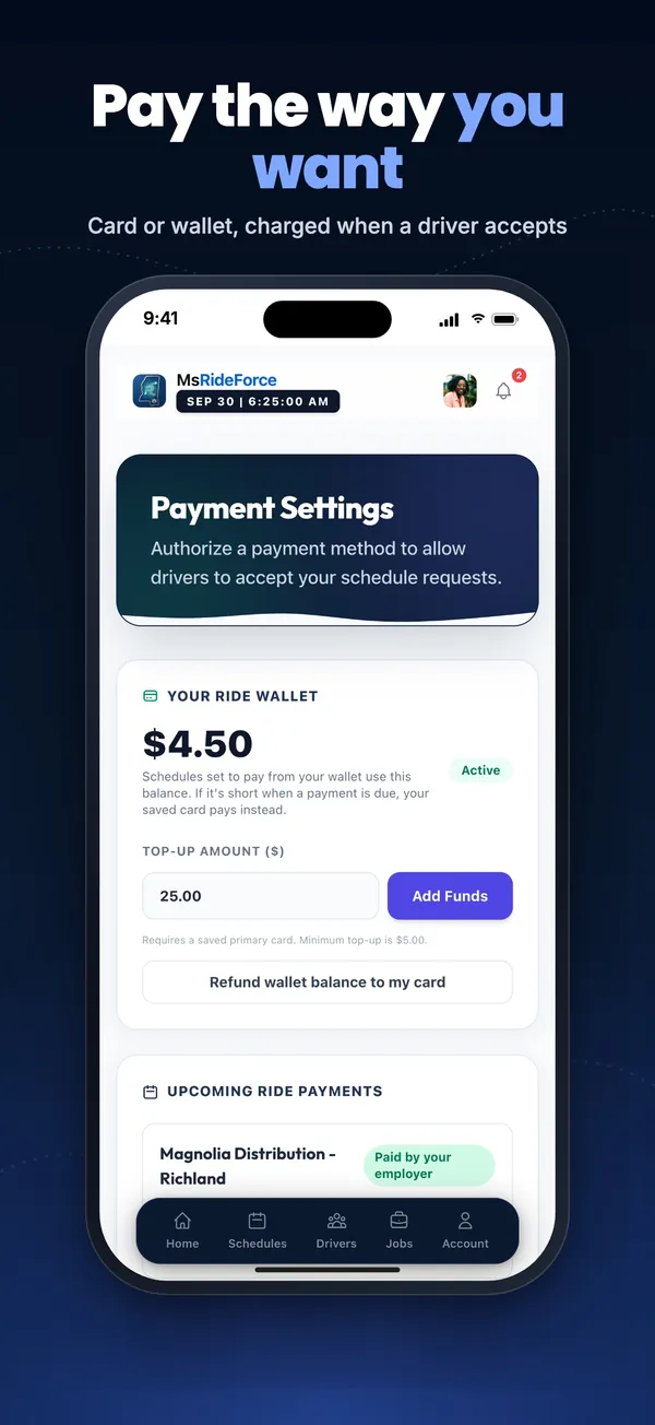 RideForce Worker screenshot 9 of 10: Payments and wallet